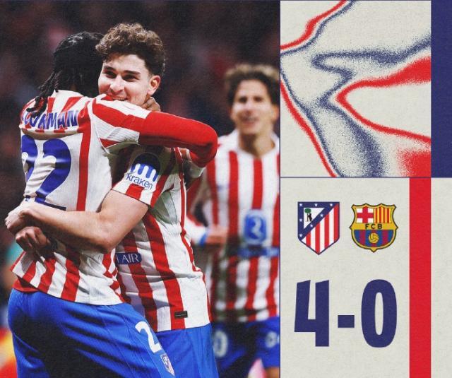 【国王杯】马竞4比0巴萨！格子破门小蜘蛛传射